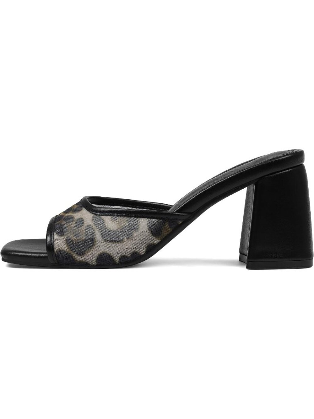 Women's Leopard  Summer Open Square Toe Mules Slip On Block Chunky Heel Sandals